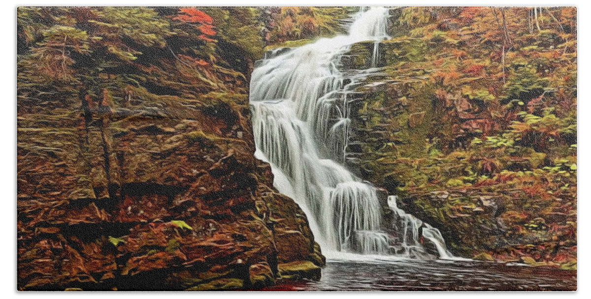 Flowing Waters Beach Towel featuring the painting Flowing Waters by Harry Warrick