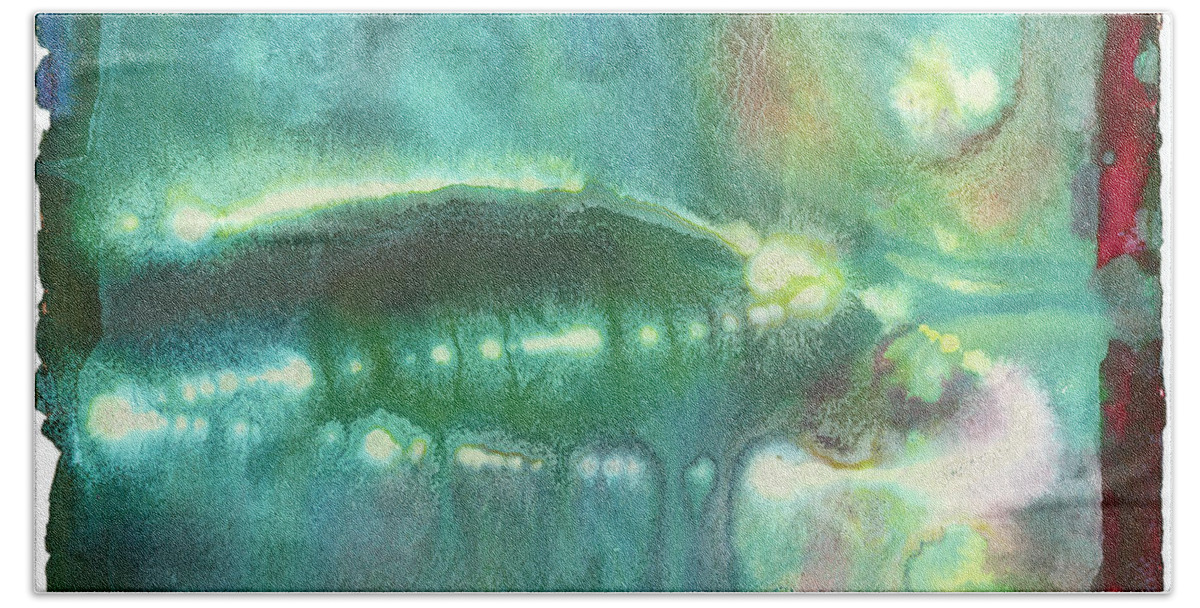 Abstract Beach Towel featuring the painting Deep Sea Florescence by Sperry Andrews