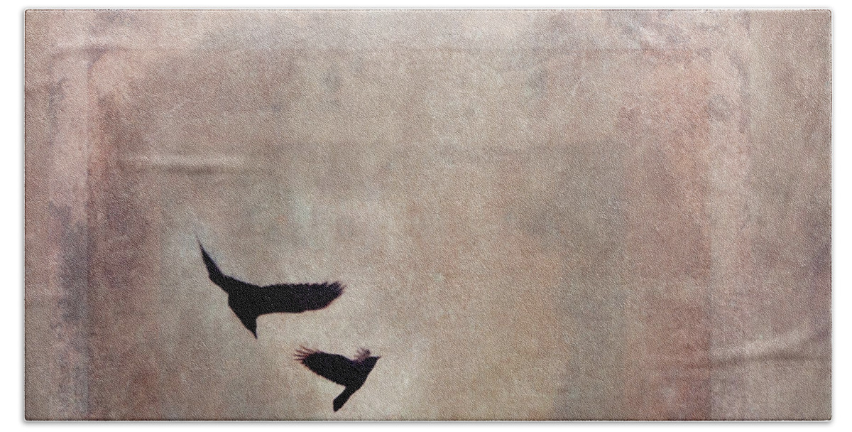 Raven Beach Towel featuring the photograph Fly Dance by Priska Wettstein