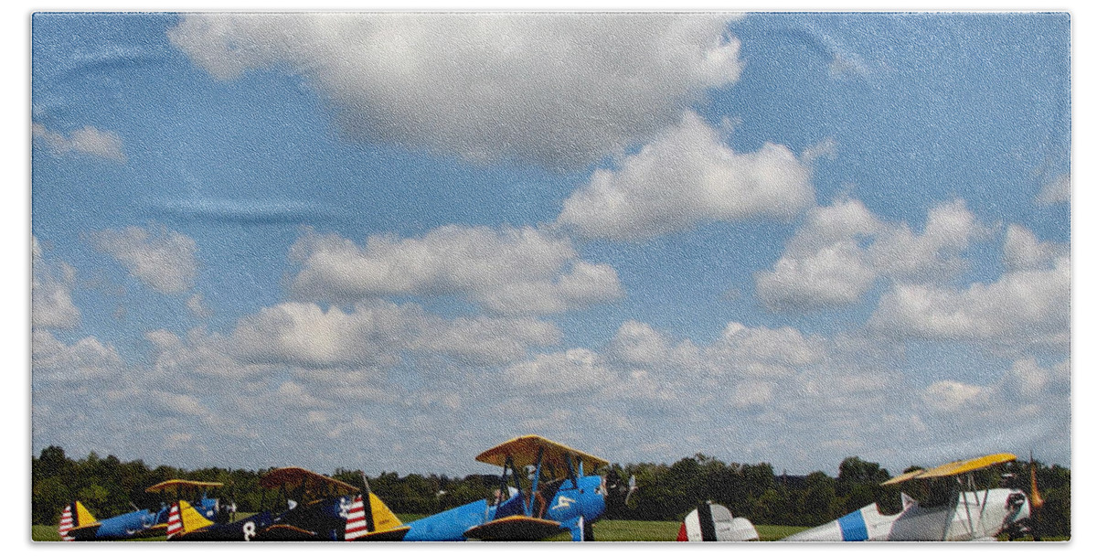 Biplane Beach Towel featuring the photograph Flying Circus Line-Up by Lin Grosvenor