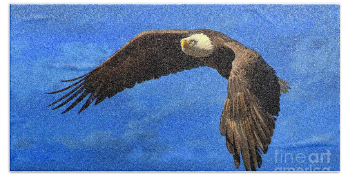 Eagle Beach Towel featuring the photograph Flying Eagle by Geraldine DeBoer