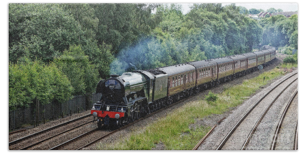 Steam Beach Sheet featuring the photograph Flying Scotsman Approaching Chesterfield by David Birchall
