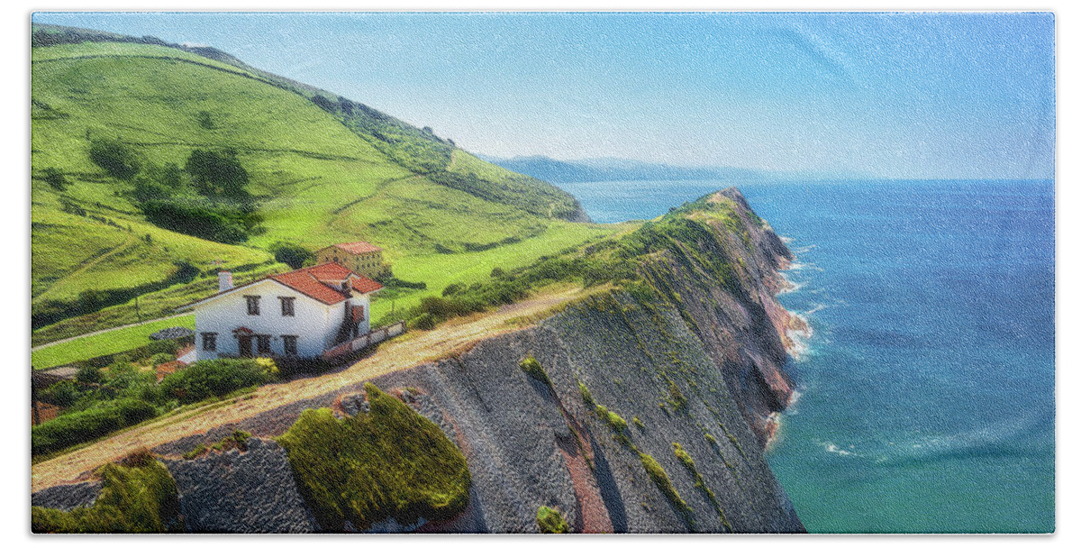 Flysch Beach Towel featuring the photograph flysch in Zumaia coatline in Basque Country by Mikel Martinez de Osaba