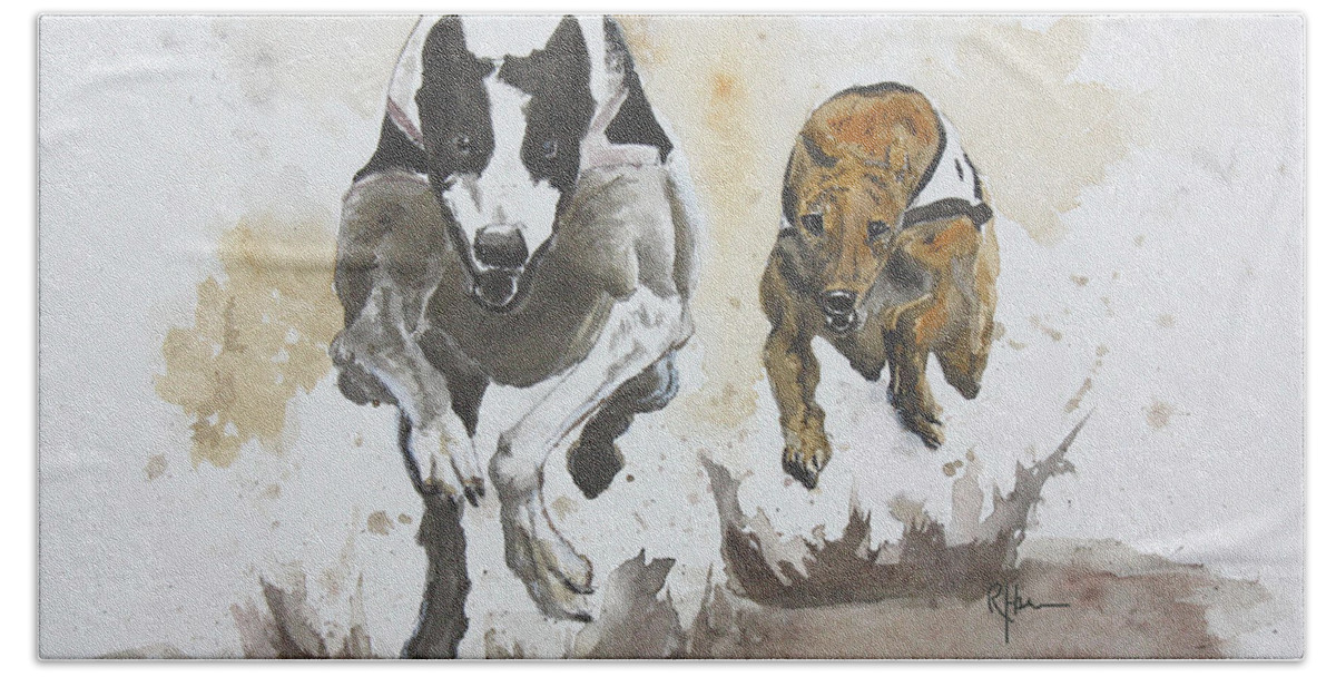 Greyhound Beach Sheet featuring the painting Focus by Rachel Bochnia