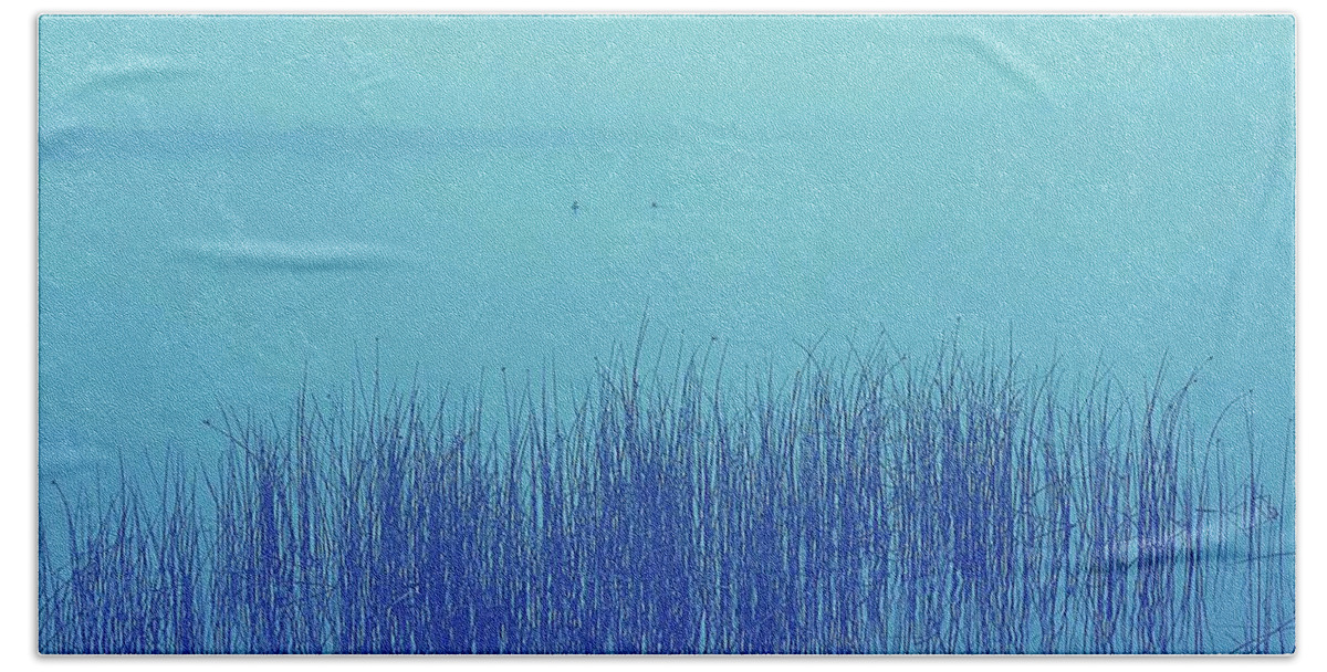  Beach Towel featuring the photograph Fog Reeds by Laurie Stewart