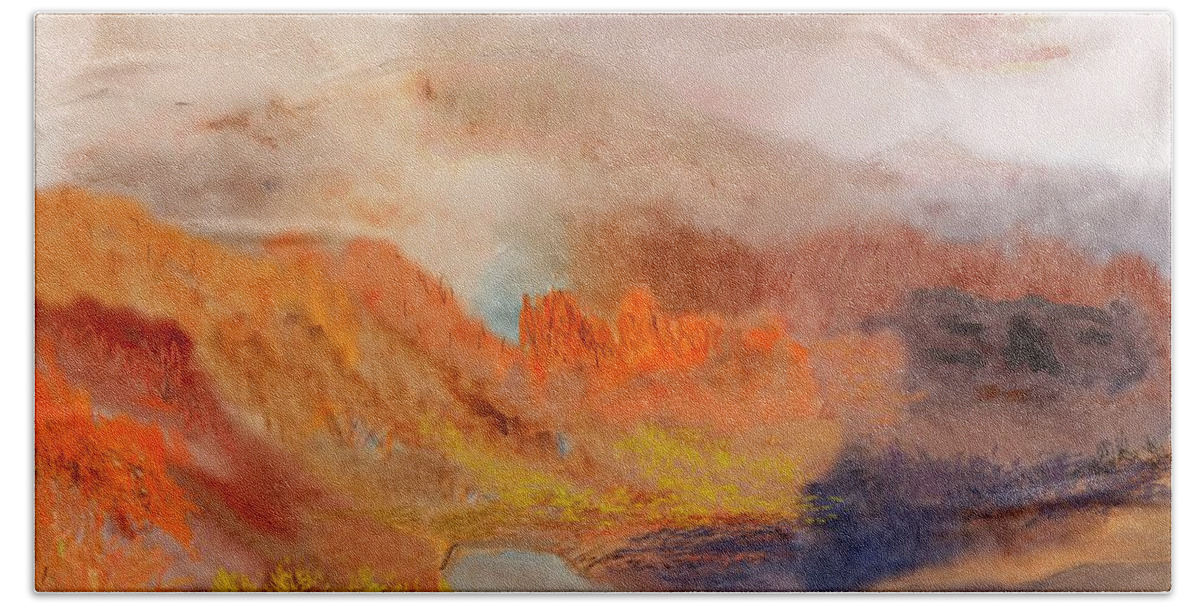 Fine Art Beach Towel featuring the digital art Foggy Autumnal Dream by David Lane