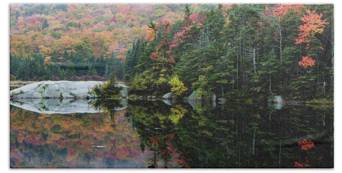 #jefffolger Beach Towel featuring the photograph Foggy foliage morning Kinsman Notch by Jeff Folger