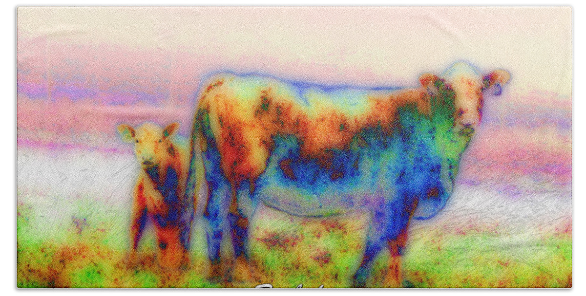 Photography Inspires Artwork Beach Towel featuring the photograph Foggy Mist Cows #0090 Arty by Barbara Tristan