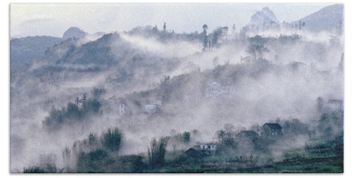 Foggy Mountain Of Sa Pa In Vietnam Beach Sheet featuring the photograph Foggy Mountain of Sa Pa in Vietnam by Silva Wischeropp