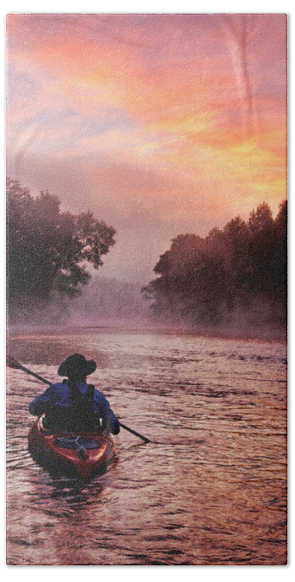 Kayak Beach Towel featuring the photograph Following the Light by Robert Charity