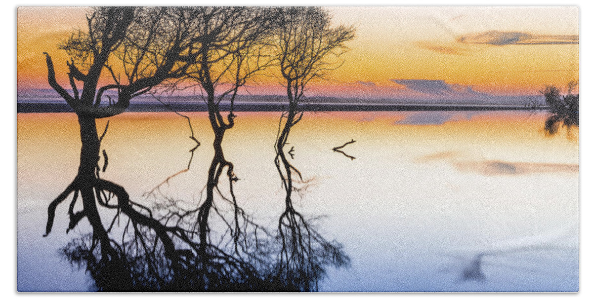 Landscape Beach Towel featuring the photograph Folly Beach Reflections by Jim Miller