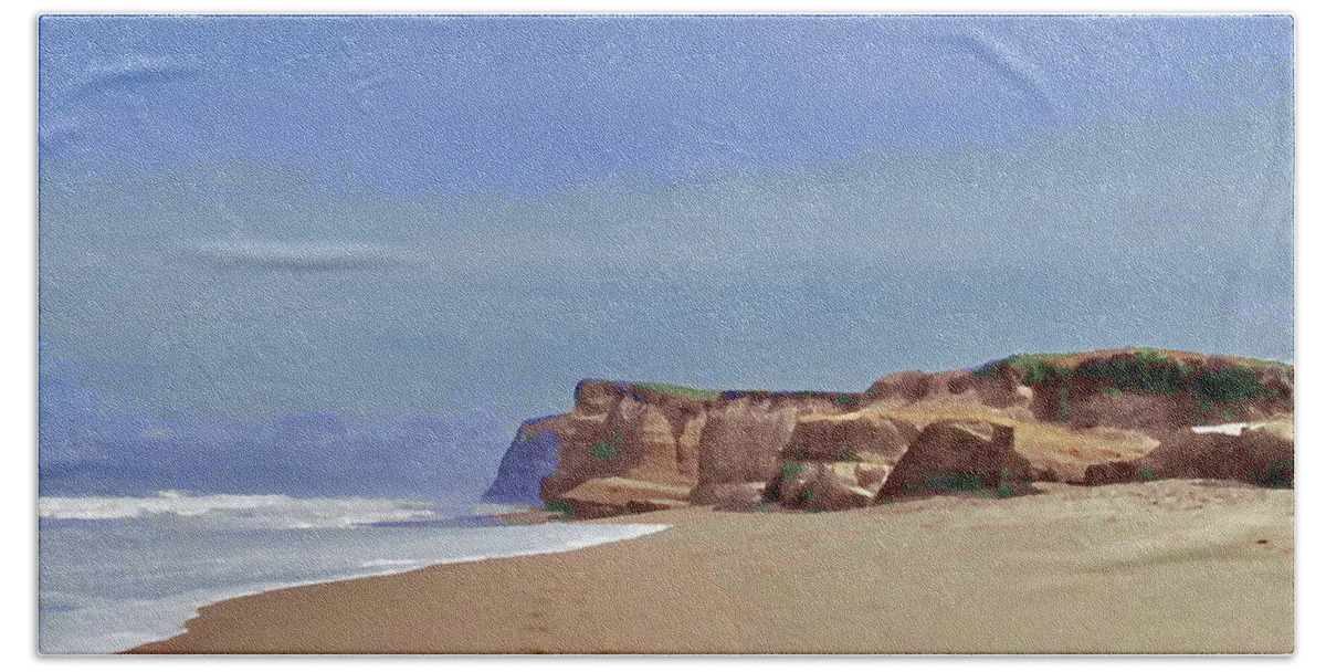 Seascape Beach Towel featuring the digital art Foot Prints and Sand Cliffs by Richard Thomas