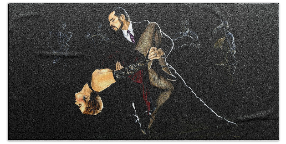 Tango Beach Towel featuring the painting For the Love of Tango by Richard Young