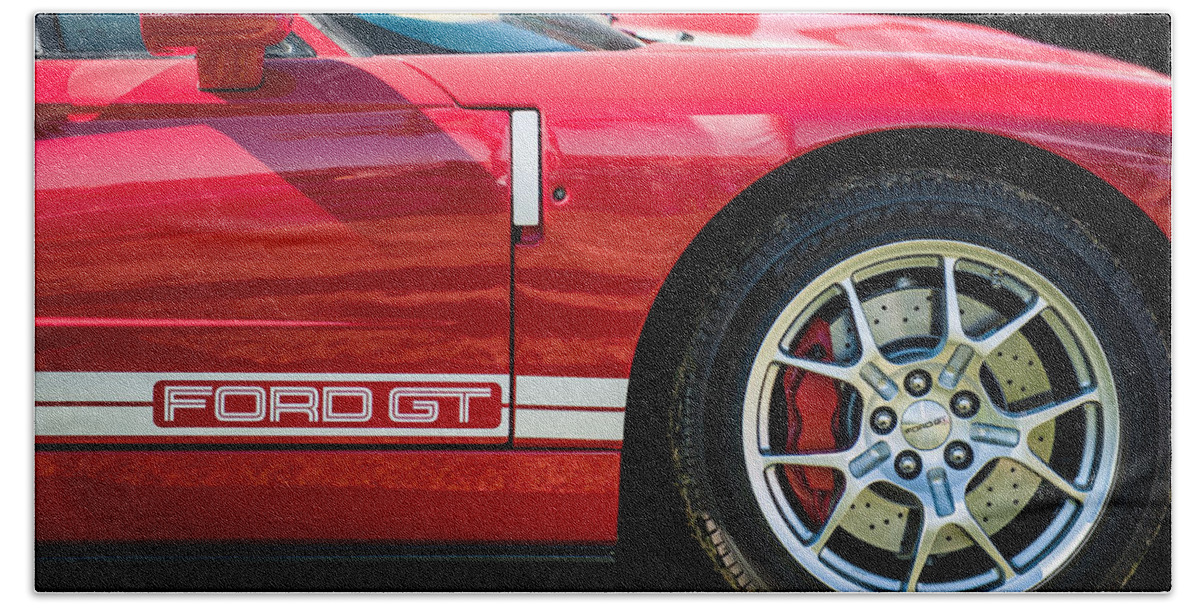 Ford Gt Side Emblem - Wheel Beach Towel featuring the photograph Ford GT Side Emblem - Wheel -ck2352c by Jill Reger