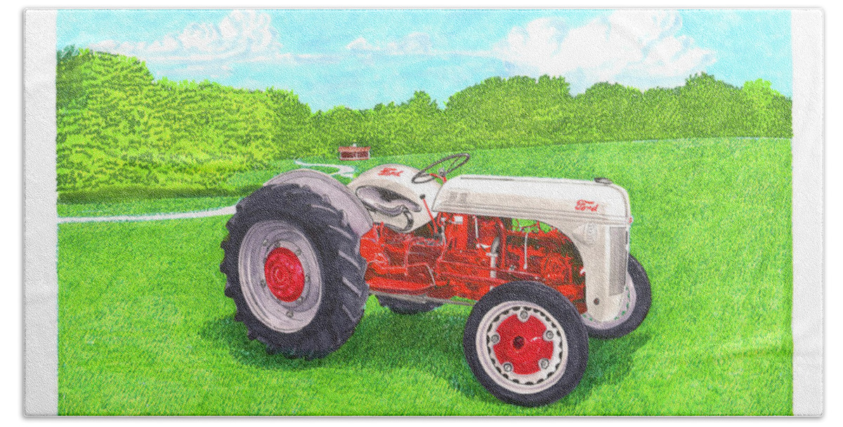 Vintage Farm Tractor Beach Sheet featuring the painting Ford Tractor 1941 by Jack Pumphrey