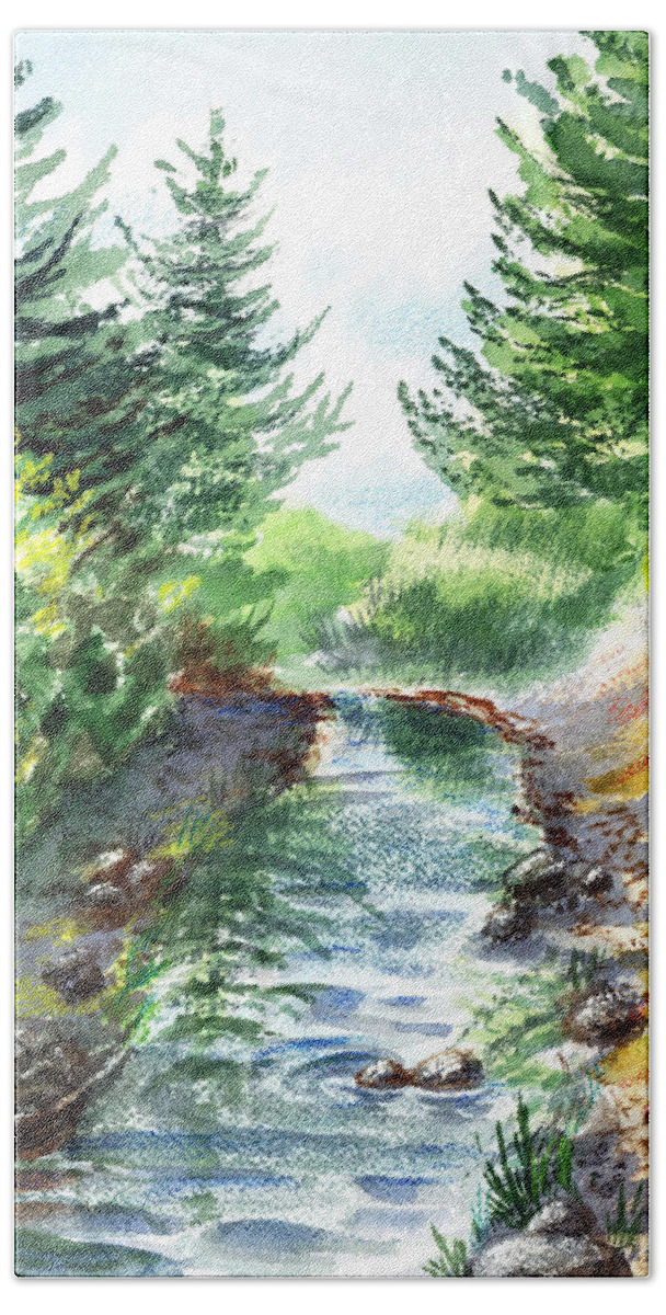 Forest Creek Beach Towel featuring the painting Forest Creek by Irina Sztukowski