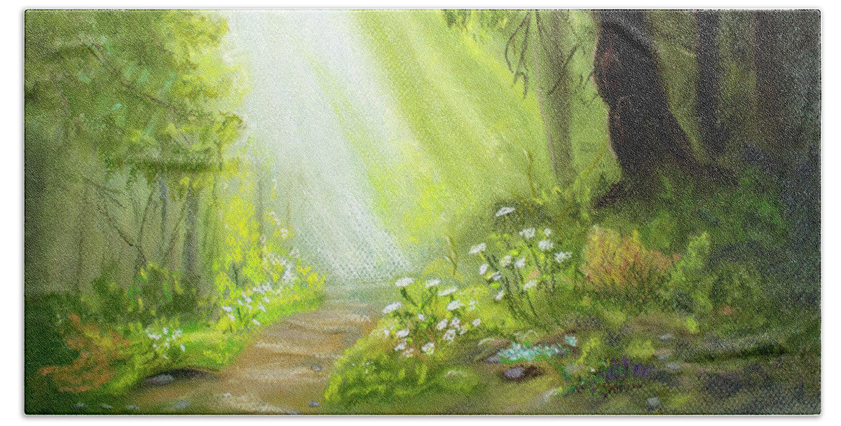Forest Beach Towel featuring the painting Forest Path by Dorothy Riley