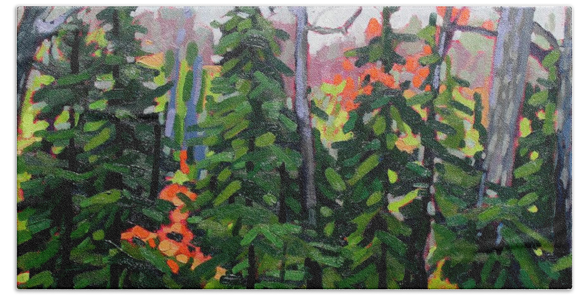 Pine Beach Towel featuring the painting Forest Wall by Phil Chadwick