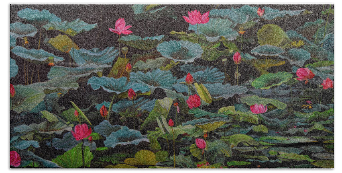 Lily Pad Beach Towel featuring the painting Forever Summer by Thu Nguyen
