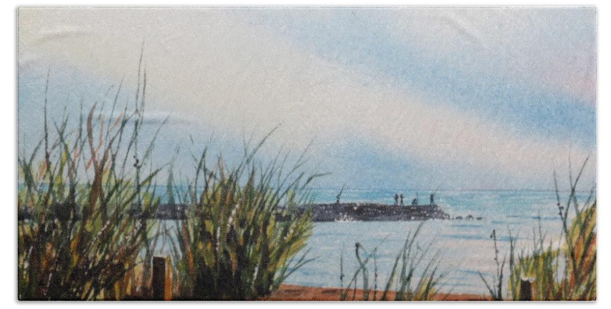 Jetty Beach Towel featuring the painting Fort Pierce Breakwater by Joseph Burger