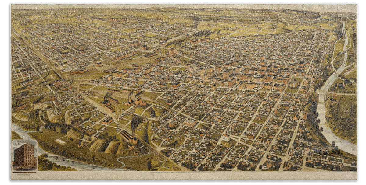 Texas Beach Towel featuring the digital art Fort Worth 1891 by Henry Wellge by Texas Map Store