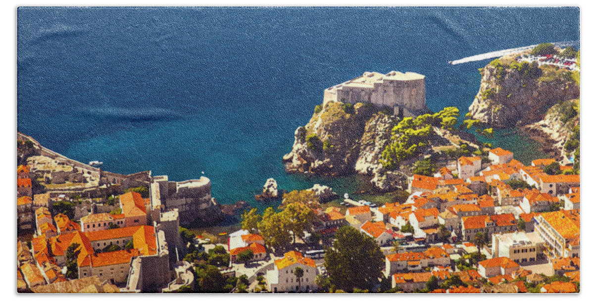 Adriatic Beach Towel featuring the photograph Fortress of Dubrovnik from above by Sandra Rugina