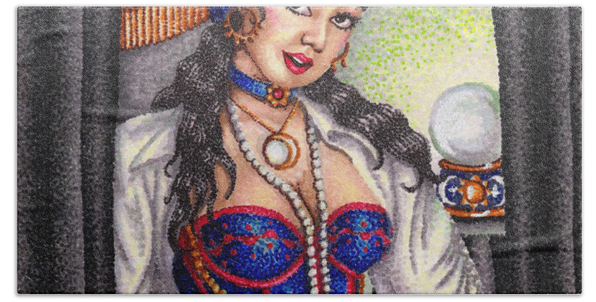 Woman Beach Towel featuring the drawing Fortune Teller by Scarlett Royale