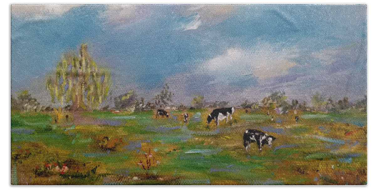 Cows Beach Towel featuring the painting Forty Acres by Judith Rhue