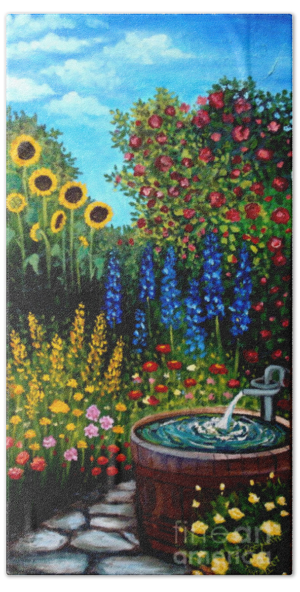 Oil Beach Sheet featuring the painting Fountain of Flowers by Elizabeth Robinette Tyndall