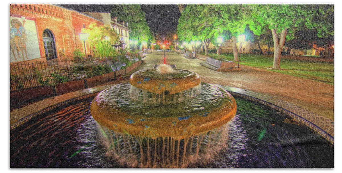 Night Fountain Water Lights Beach Towel featuring the photograph Fountain by Wendell Ward