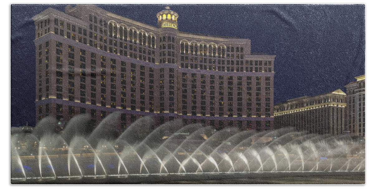 Bellagio Hotel Beach Towel featuring the photograph Fountains Of Bellagio Hotel by Susan Candelario
