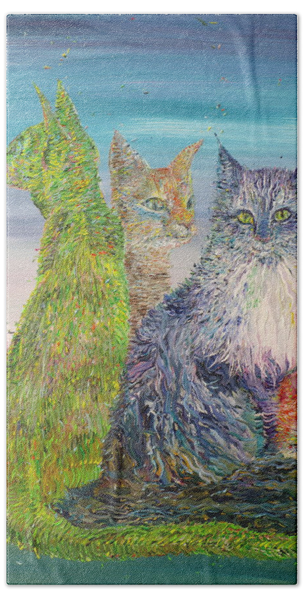Cat Beach Towel featuring the painting Four Cats - 1.2016 by Fabrizio Cassetta