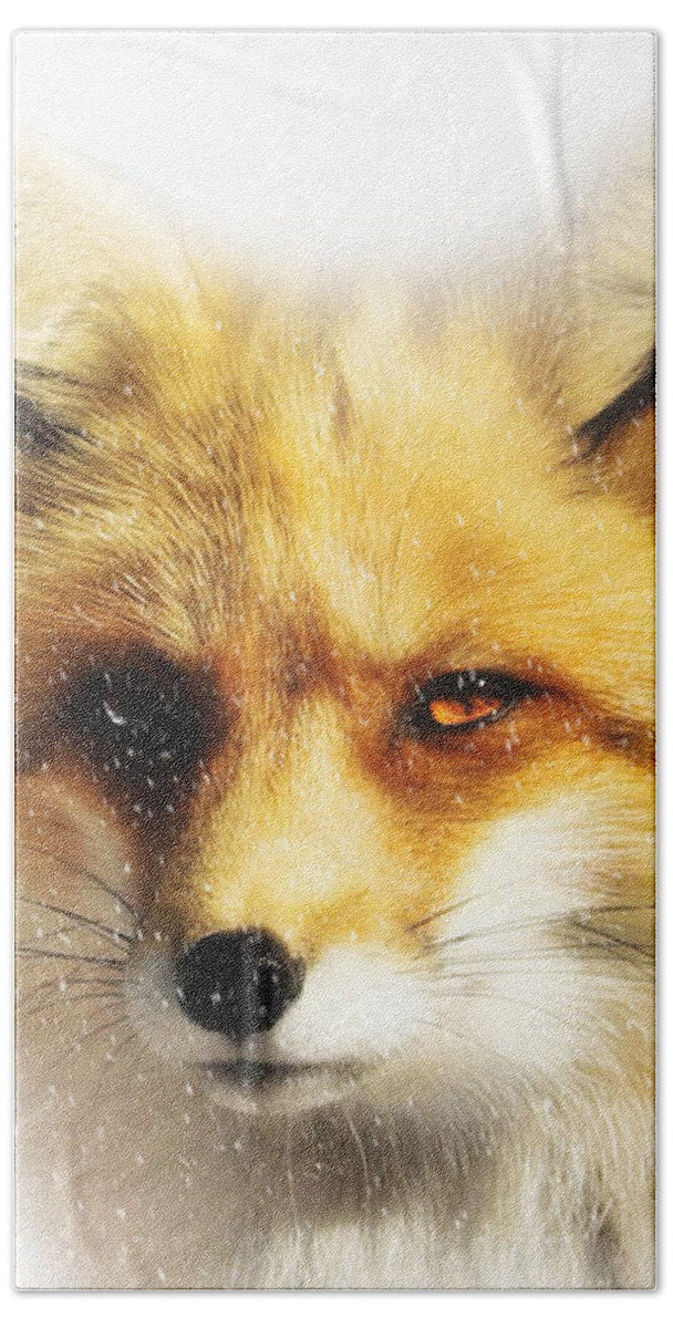 Fox Beach Towel featuring the photograph Fox and Snow Modern Minimalist by Stephanie Laird