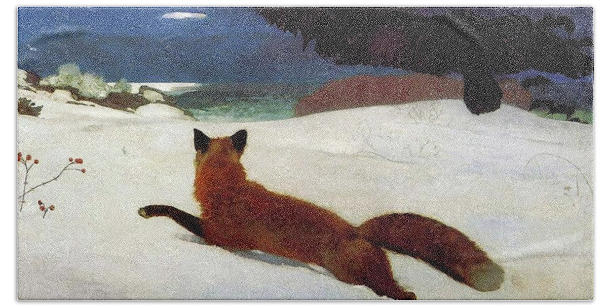 Winslow Homer Beach Sheet featuring the painting Fox Hunt by Winslow Homer