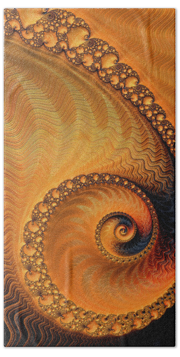 Orange Beach Towel featuring the digital art Fractal spiral orange and brown by Matthias Hauser