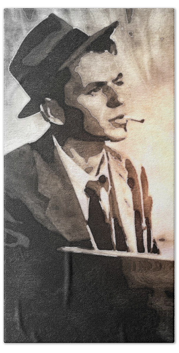 Frank Sinatra Beach Towel featuring the painting Frank Sinatra - Vintage Painting by Ian Gledhill