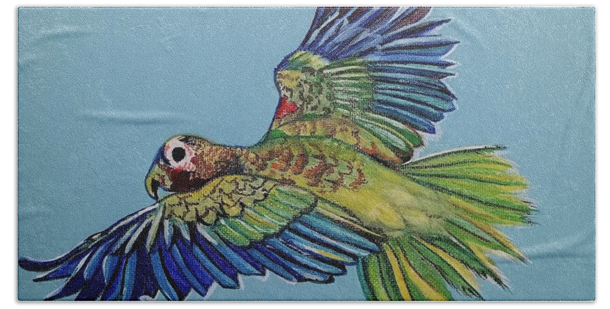 Parrot Beach Towel featuring the painting Free Flyer by Julie Belmont