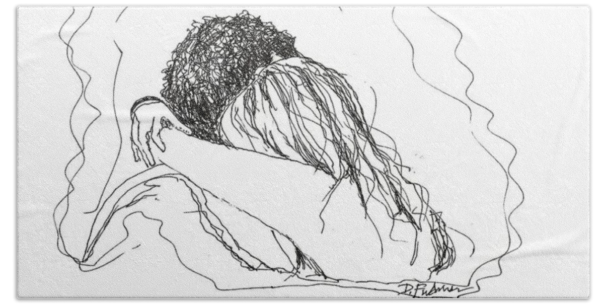 Couple Beach Towel featuring the drawing Free Hugs BW by Denise F Fulmer