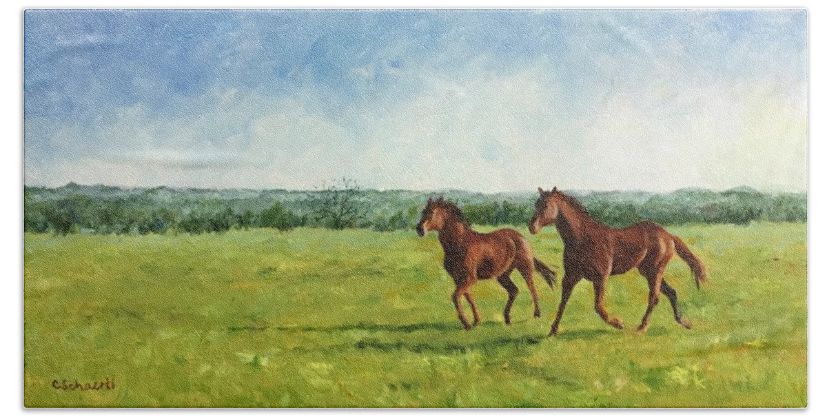 Equine Beach Sheet featuring the painting Free to Run by Connie Schaertl