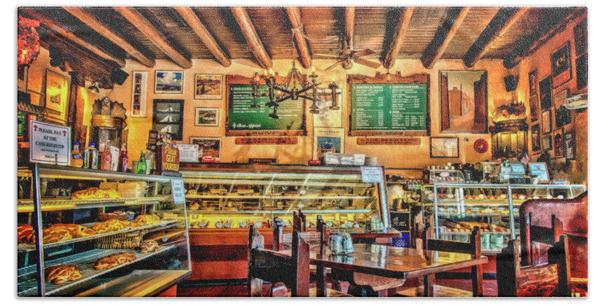 La Fonda Beach Towel featuring the photograph French Pastry Shop by Diana Powell