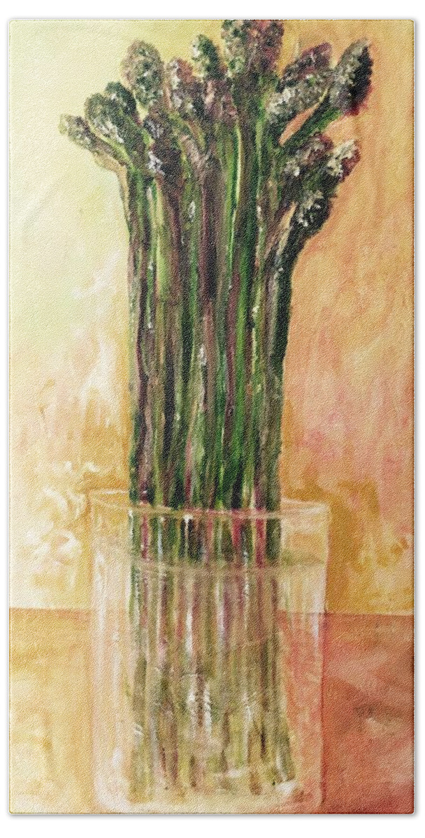 Sill Life Beach Sheet featuring the painting Fresh asparagus by Chuck Gebhardt