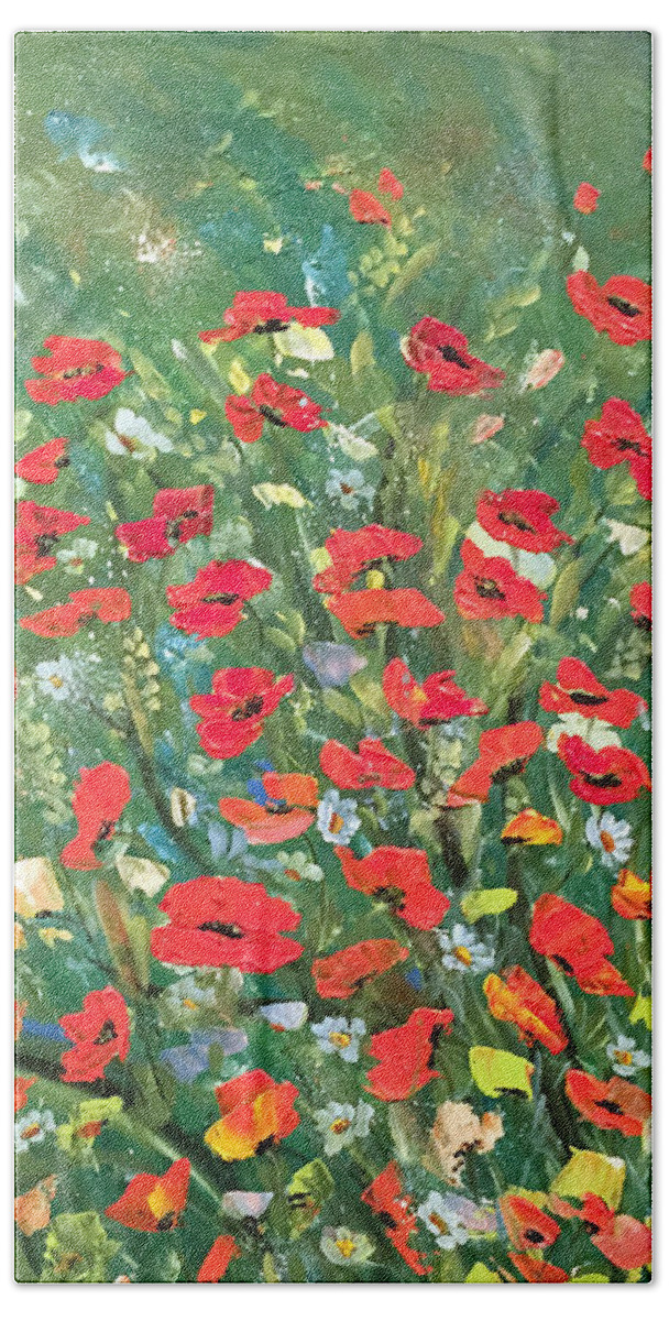 Poppies Painting Beach Sheet featuring the painting Fresh Poppies From The Garden by Dorothy Maier