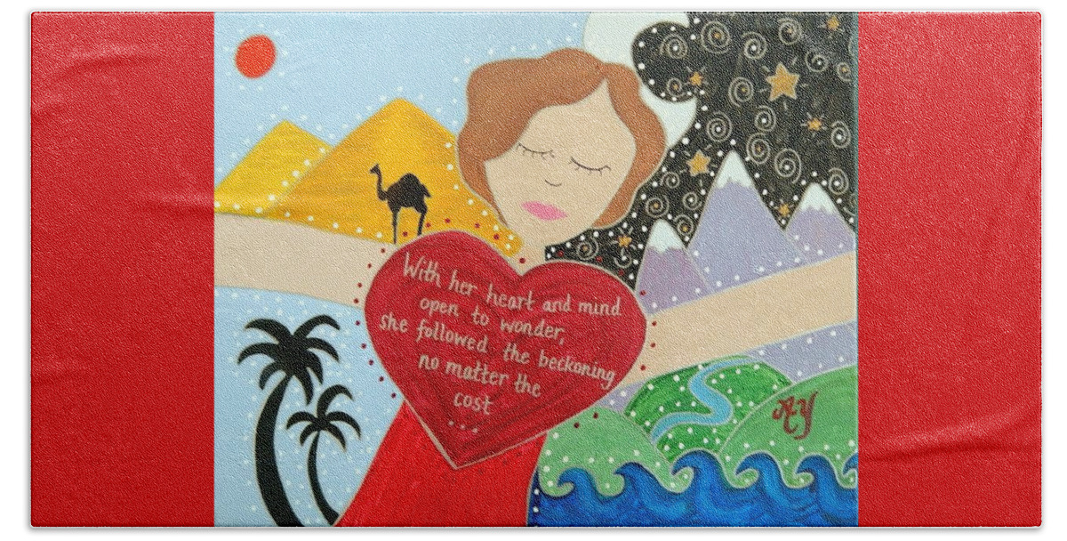 Holy Beach Sheet featuring the painting Freya Stark by Angela Yarber
