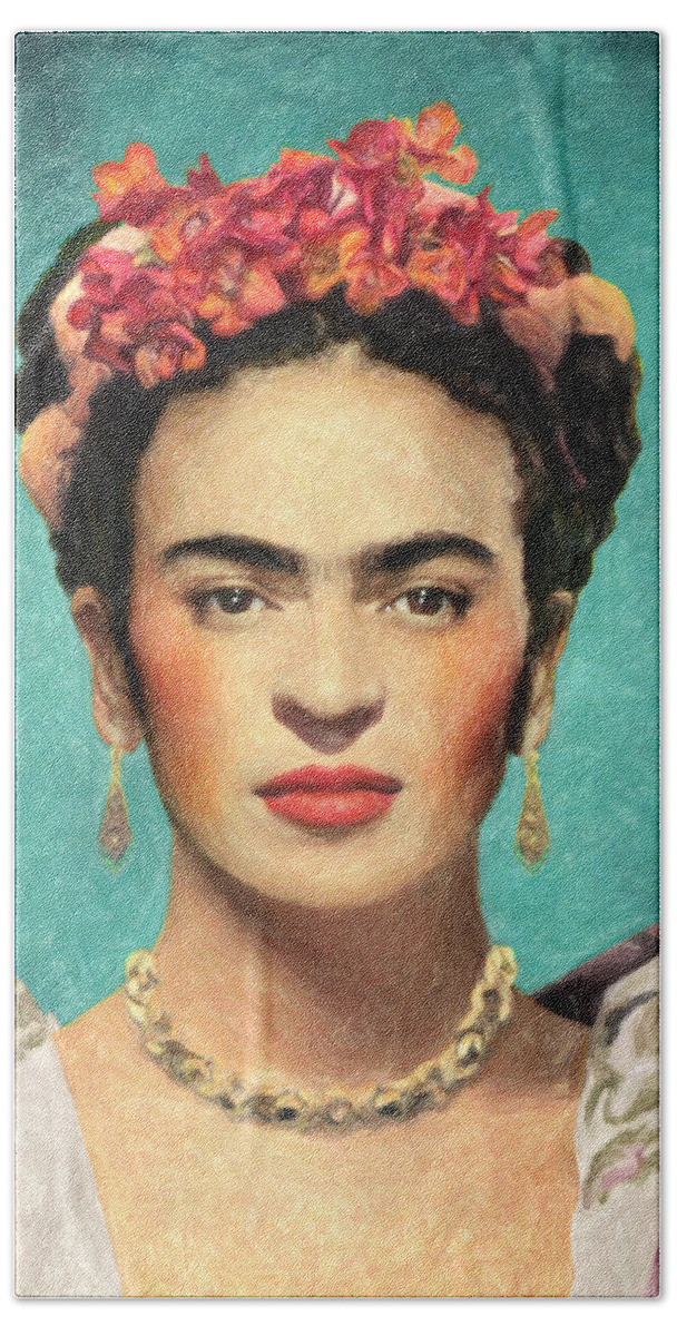 Frida Kahlo Beach Towel featuring the painting Frida Kahlo by Zapista OU