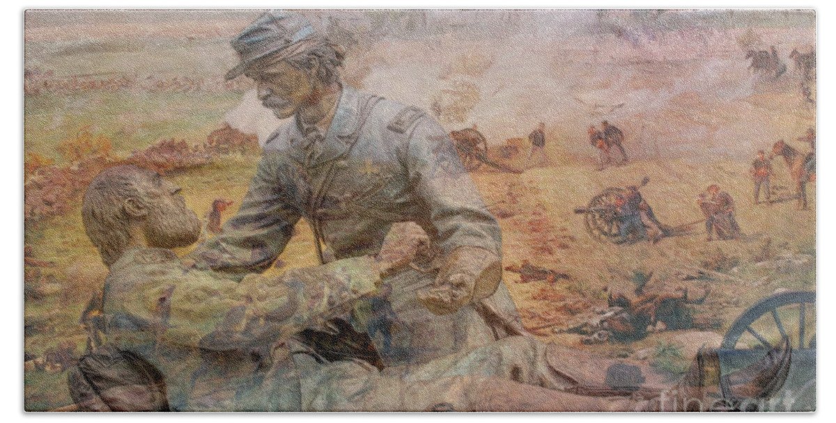 Friend To Friend Beach Towel featuring the digital art Friend to Friend Monument Gettysburg Battlefield by Randy Steele
