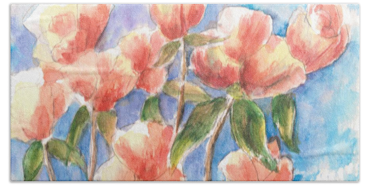 Roses Beach Towel featuring the painting Friendly Flowers by Debbie Lewis