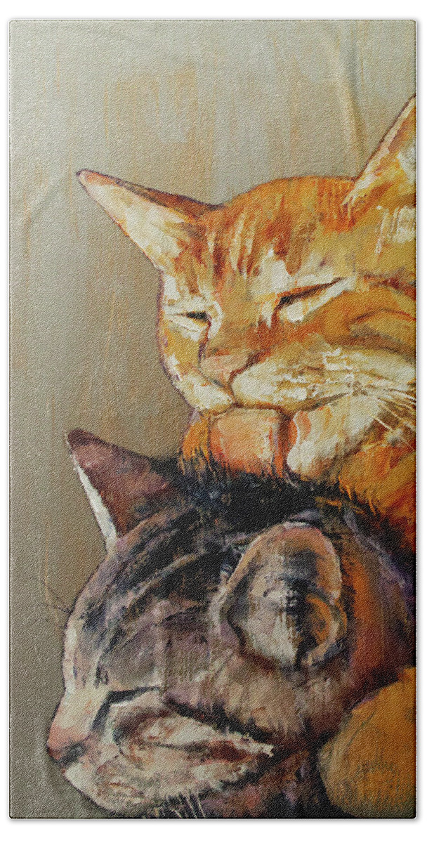 Cat Beach Towel featuring the painting Friends by Michael Creese