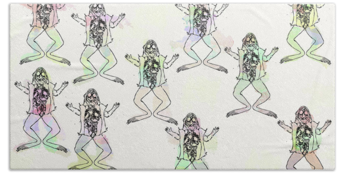 Frog Beach Sheet featuring the digital art Frogs go pop by Keshava Shukla