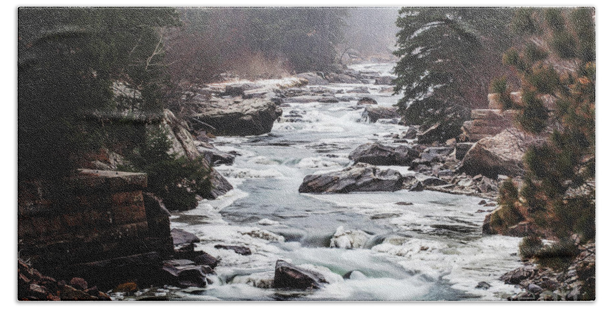 Frozen River Beach Towel featuring the photograph From the Misty Mountains by Jim Garrison