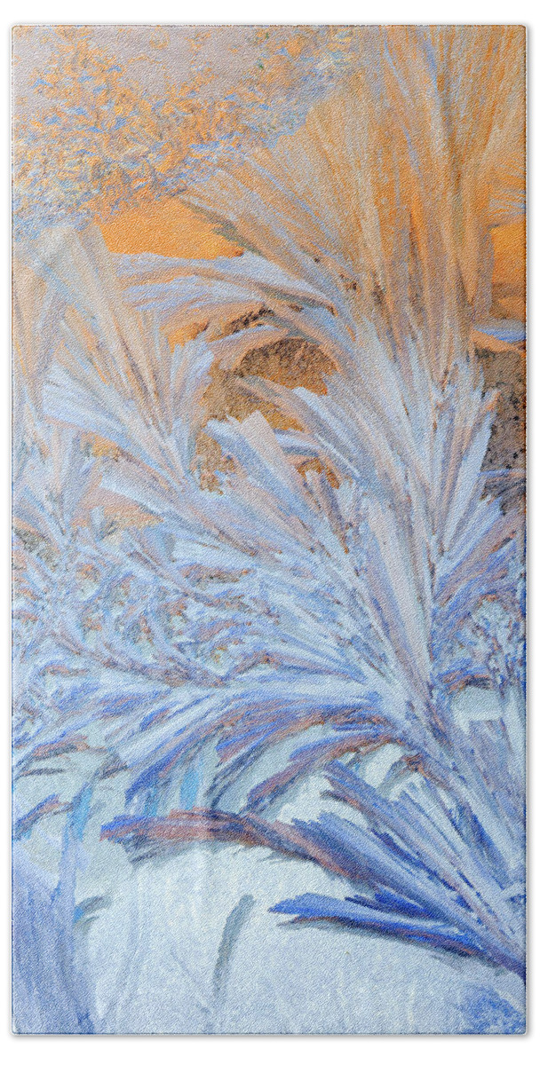 Victor Kovchin Beach Towel featuring the photograph Frost Patterns on Window by Victor Kovchin